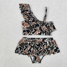 Load image into Gallery viewer, Baby Girls 2pcs Duck Browm Camo Ruffle Summer Swimsuits
