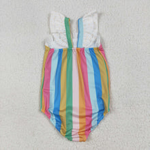 Load image into Gallery viewer, Baby Girls Flutter Sleeves Colorful Stripe One Piece Swimsuits
