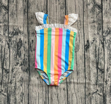 Load image into Gallery viewer, Baby Girls Flutter Sleeves Colorful Stripe One Piece Swimsuits
