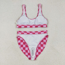 Load image into Gallery viewer, Adult Women Pink Checkered Top Bottom Swimsuits Sets
