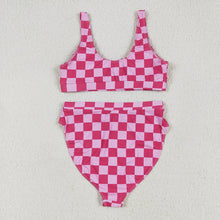 Load image into Gallery viewer, Adult Women Pink Checkered Top Bottom Swimsuits Sets
