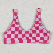 Load image into Gallery viewer, Adult Women Pink Checkered Bra Swim Top
