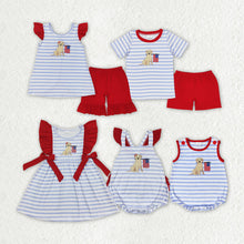 Load image into Gallery viewer, Baby Girls 4th Of July Dog Flag Sibling Rompers Clothing Sets
