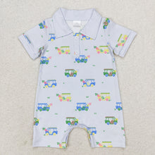 Load image into Gallery viewer, Sibling Baby Girls Short Sleeves Golf Top Blue Stripes Shorts Sets Tee Shirts Rompers
