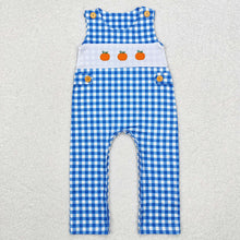 Load image into Gallery viewer, Sibling Girls Boys Blue Pumpkins Dresses Rompers Fall Clothes Sets
