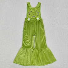 Load image into Gallery viewer, Baby Girls Christmas Green Frog Velvet Jumpsuits
