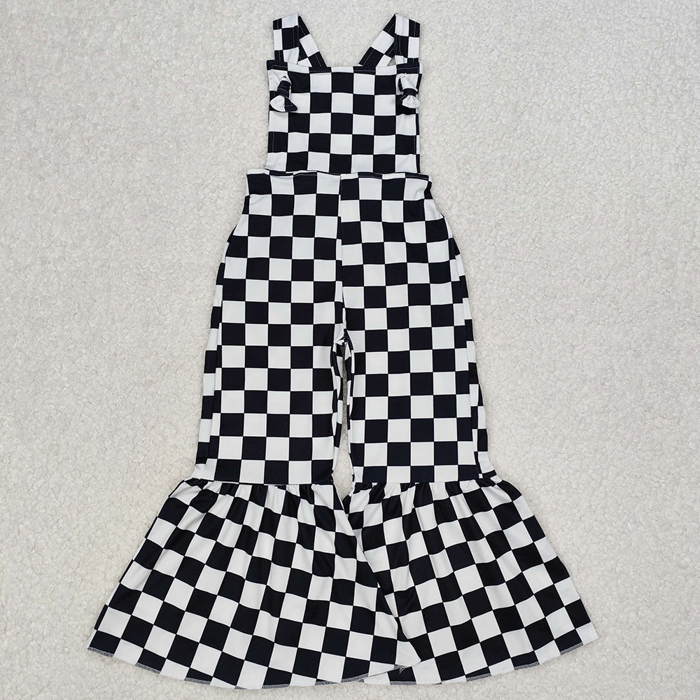 Baby Girls Black Checkered Straps Jumpsuits