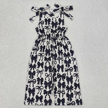 Load image into Gallery viewer, Sibling Mama and Me Black Bows Button Shirts Pajamas Sets Zipper Rompers Jumpsuits
