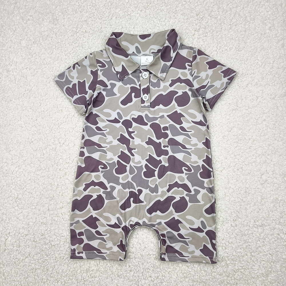 5 Colors Sibling Baby Infant Boys Short Sleeves Camouflage Button Rompers