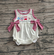 Load image into Gallery viewer, Baby Girls  Sleeveless Ice Cream Store Red Plaid Bows Ruffle Rompers
