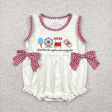 Load image into Gallery viewer, Baby Girls  Sleeveless Ice Cream Store Red Plaid Bows Ruffle Rompers
