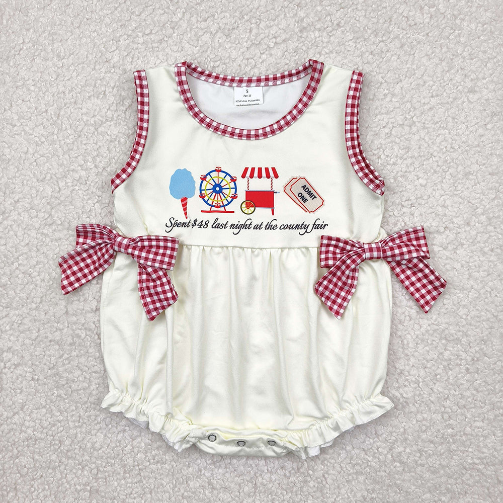Baby Girls  Sleeveless Ice Cream Store Red Plaid Bows Ruffle Rompers