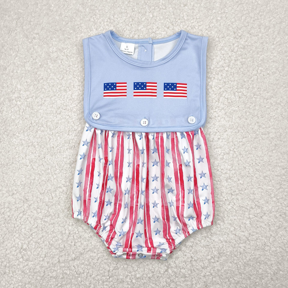 Baby Boys Sleeveless Flags Red Stripe Stars 4th Of July Rompers