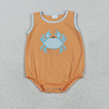 Load image into Gallery viewer, Sibling Embroidery Baby Girls Orange Crab Rompers Outfits Sets
