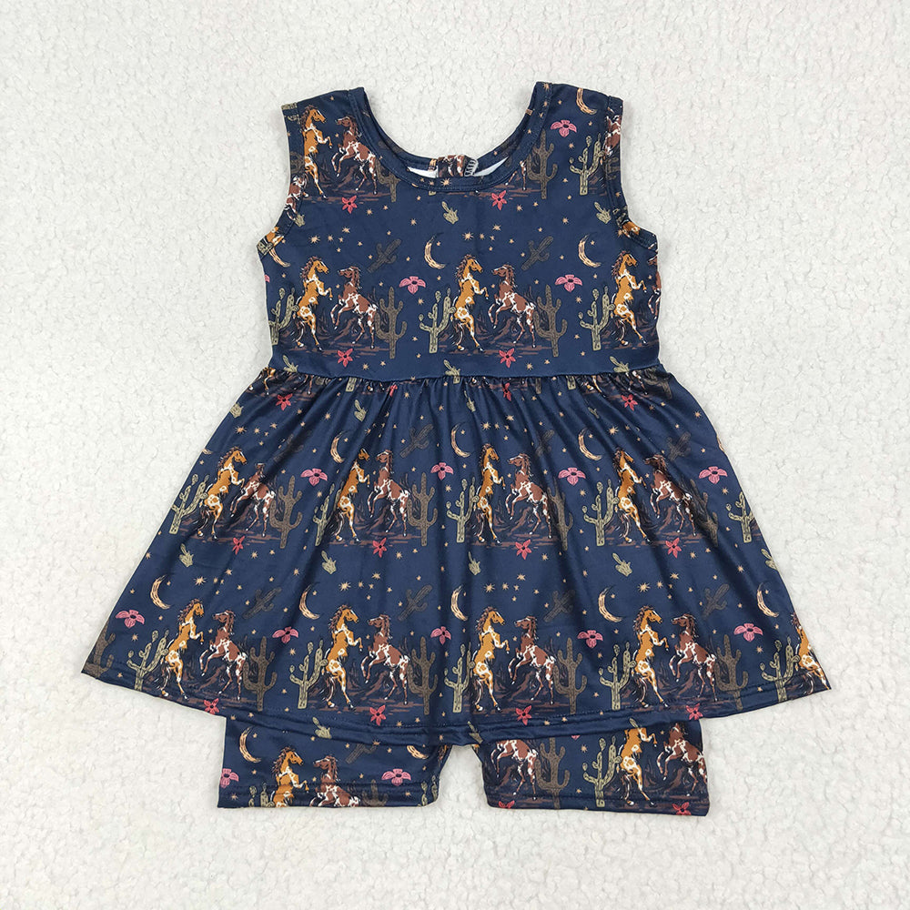 Baby Girls Navy Sleeveless Horses Cactus Skort Jumpsuits