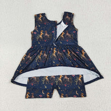 Load image into Gallery viewer, Baby Girls Navy Sleeveless Horses Cactus Skort Jumpsuits
