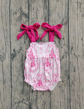 Load image into Gallery viewer, Baby Girls Pink Bows Strap Castles Ruffle Rompers

