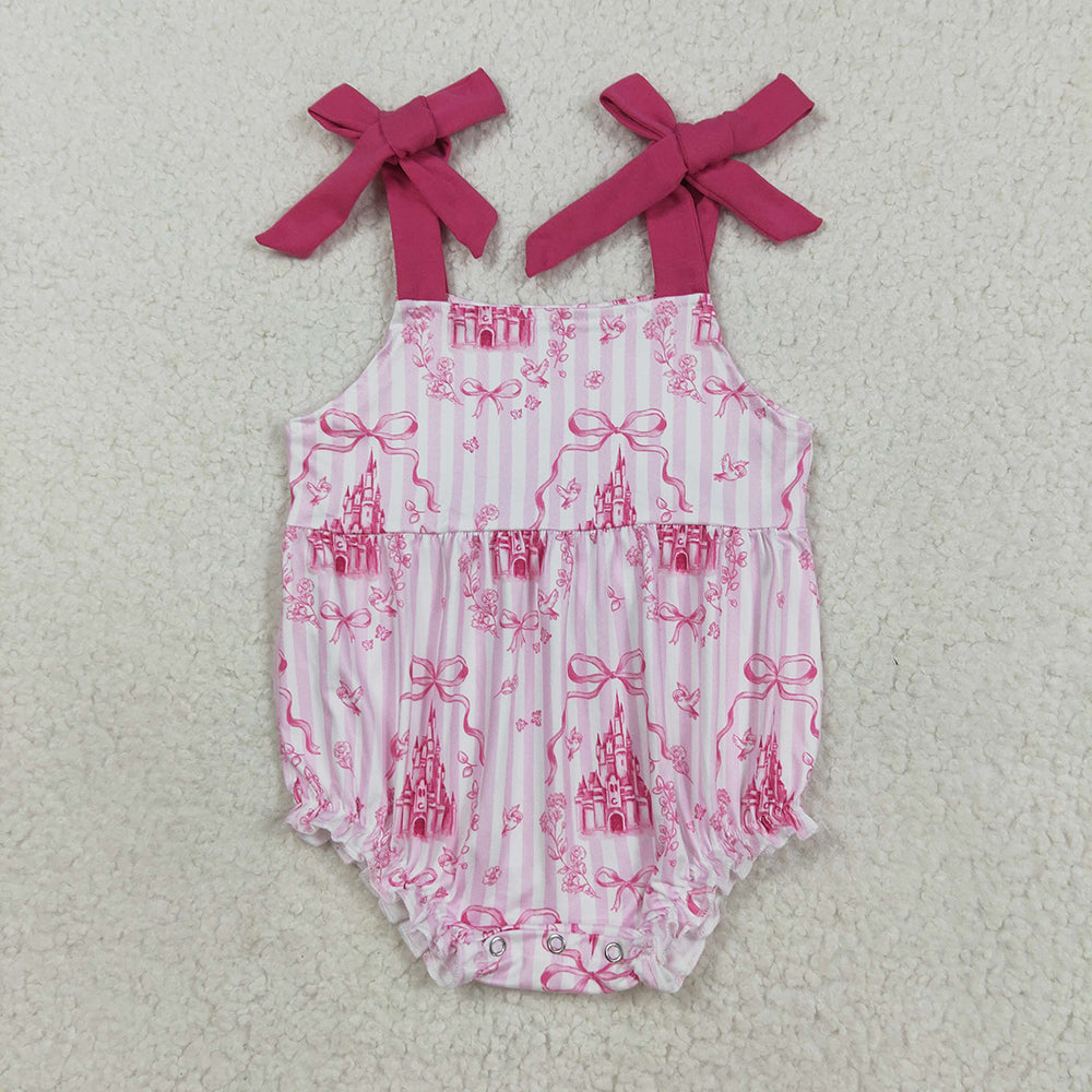 Baby Girls Pink Bows Strap Castles Ruffle Rompers