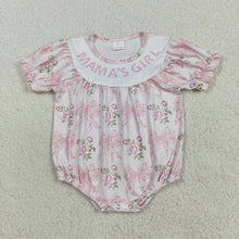 Load image into Gallery viewer, Baby Girls Pink Bows Flowers Mama&#39;s Girl Ruffle Rompers

