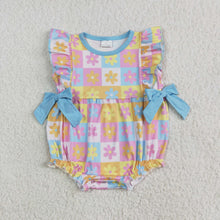 Load image into Gallery viewer, Sibling Baby Girls Blue Flutter Sleeves Flowers Plaid Tunic Ruffle Shorts Sets Rompers
