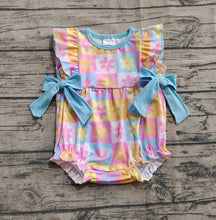 Load image into Gallery viewer, Baby Girls Flutter Sleeves Bows Flowers Plaid Ruffle Rompers

