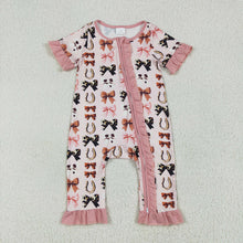 Load image into Gallery viewer, Sibling Baby Girls Pink Western Bows Horse Shoes Rompers Pajamas
