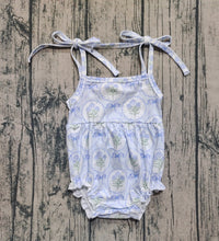 Load image into Gallery viewer, Baby Girls Blue Strap Bows Flowers Plaid Ruffle Rompers
