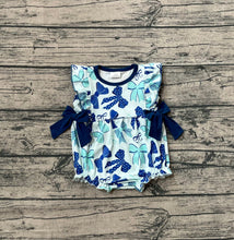 Load image into Gallery viewer, Baby Girls Hot Blue Flutter Sleeves Bows Plaid Ruffle Rompers
