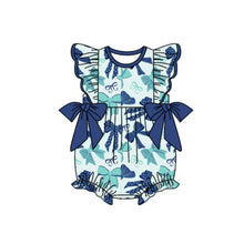 Load image into Gallery viewer, Baby Girls Hot Blue Flutter Sleeves Bows Plaid Ruffle Rompers
