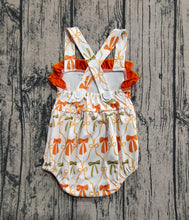 Load image into Gallery viewer, Baby Girls Strap Orange Bows Plaid Ruffle Rompers
