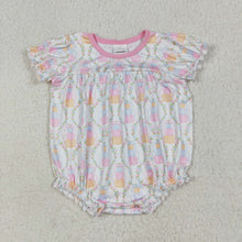 Load image into Gallery viewer, Baby Girls Short Sleeves Pumpkins Bows Plaid Ruffle Rompers
