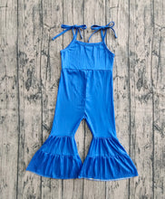 Load image into Gallery viewer, Baby Girls Royal Blue Strap Bell Bottom Ribbed Jumpsuits
