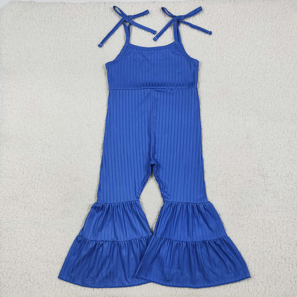 Baby Girls Royal Blue Strap Bell Bottom Ribbed Jumpsuits