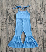 Load image into Gallery viewer, Baby Girls Blue Strap Bell Bottom Ribbed Jumpsuits
