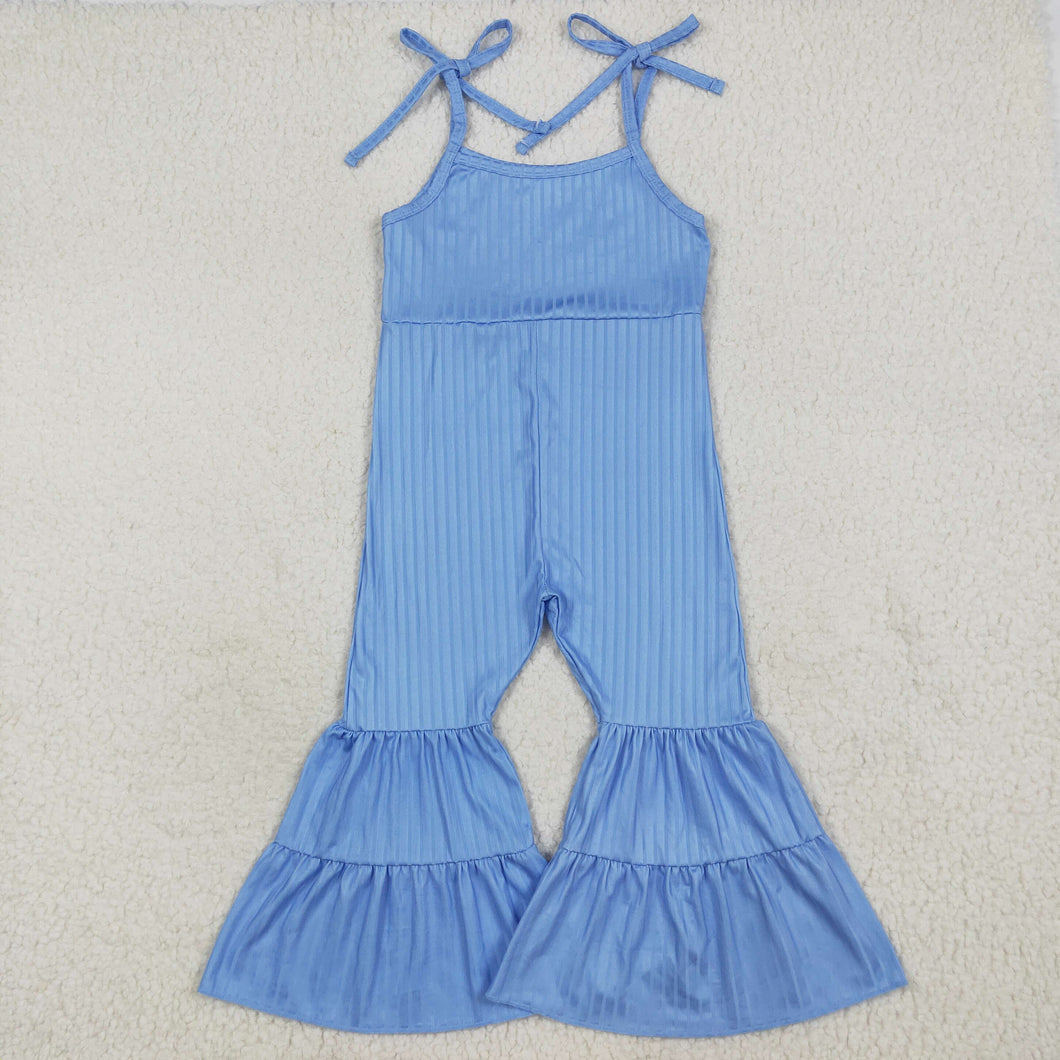 Sibling Baby Girls Colorful Strap Bell Bottom Ribbed Jumpsuits