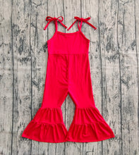 Load image into Gallery viewer, Baby Girls Red Strap Bell Bottom Ribbed Jumpsuits
