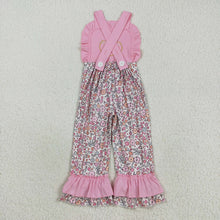 Load image into Gallery viewer, Sibling Embroidery Ghost Pumpkins Baby Girls Strap Floral Fall Halloween Ruffle Jumpsuits
