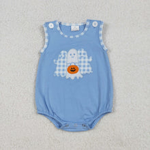 Load image into Gallery viewer, Sibling Baby Boys Girls Embroidery Ghosts Pumpkins Halloween Rompers
