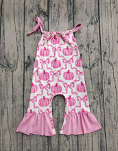 Load image into Gallery viewer, Baby Girls Pink Strap Bows Pumpkins Plaid Bell Bottom Fall Jumpsuits
