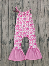 Load image into Gallery viewer, Baby Girls Pink Strap Bows Pumpkins Plaid Bell Bottom Fall Jumpsuits
