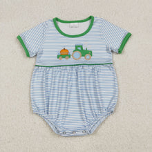 Load image into Gallery viewer, Sibling Baby Boys Blue Stripe Embroidery Pumpkin Truck Top Short Fall Clothes Sets Rompers
