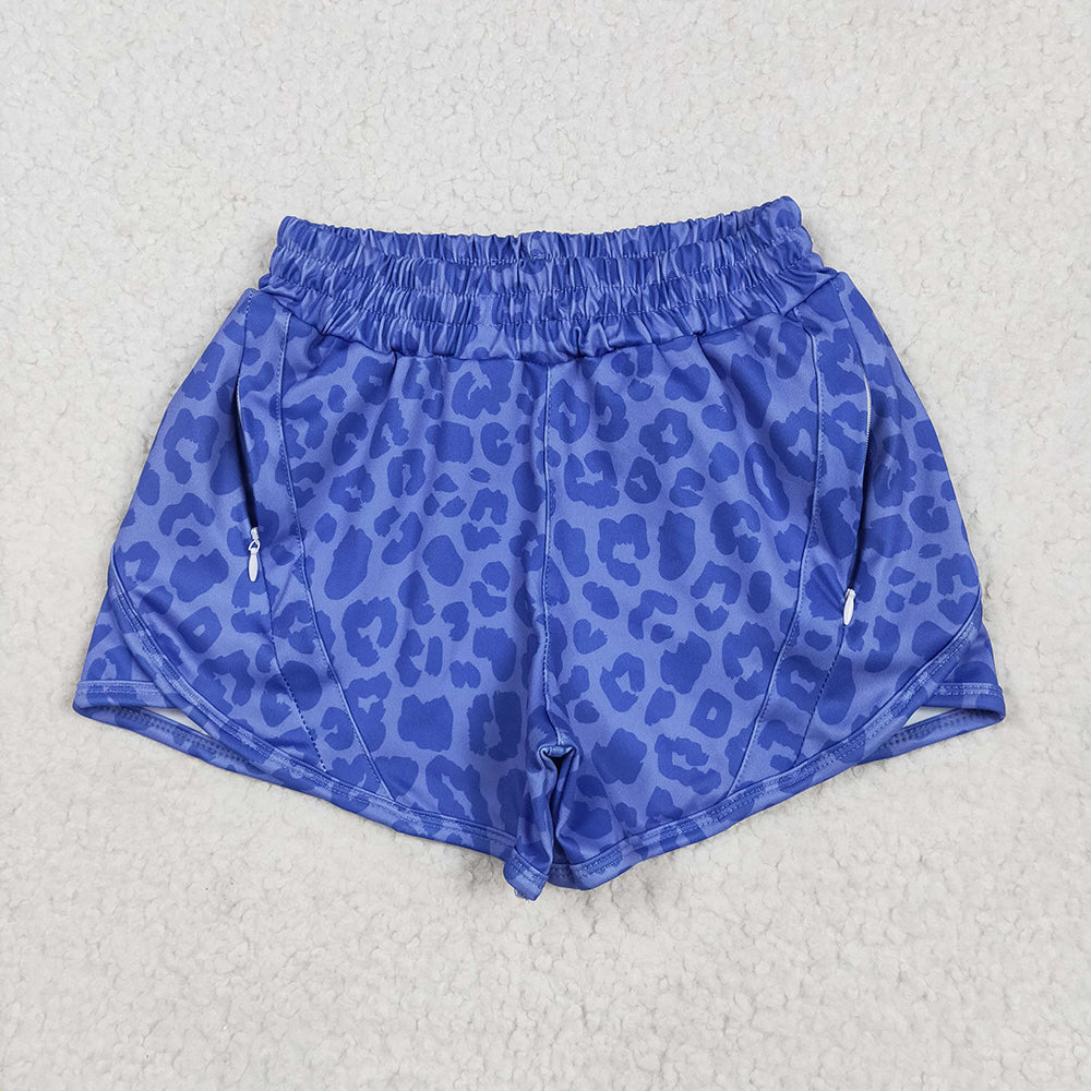 Baby Girls Blue Leopard Yoga Zip Shorts Bottoms