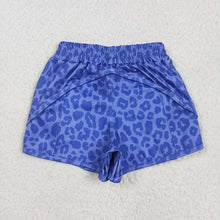 Load image into Gallery viewer, Baby Girls Blue Leopard Yoga Zip Shorts Bottoms
