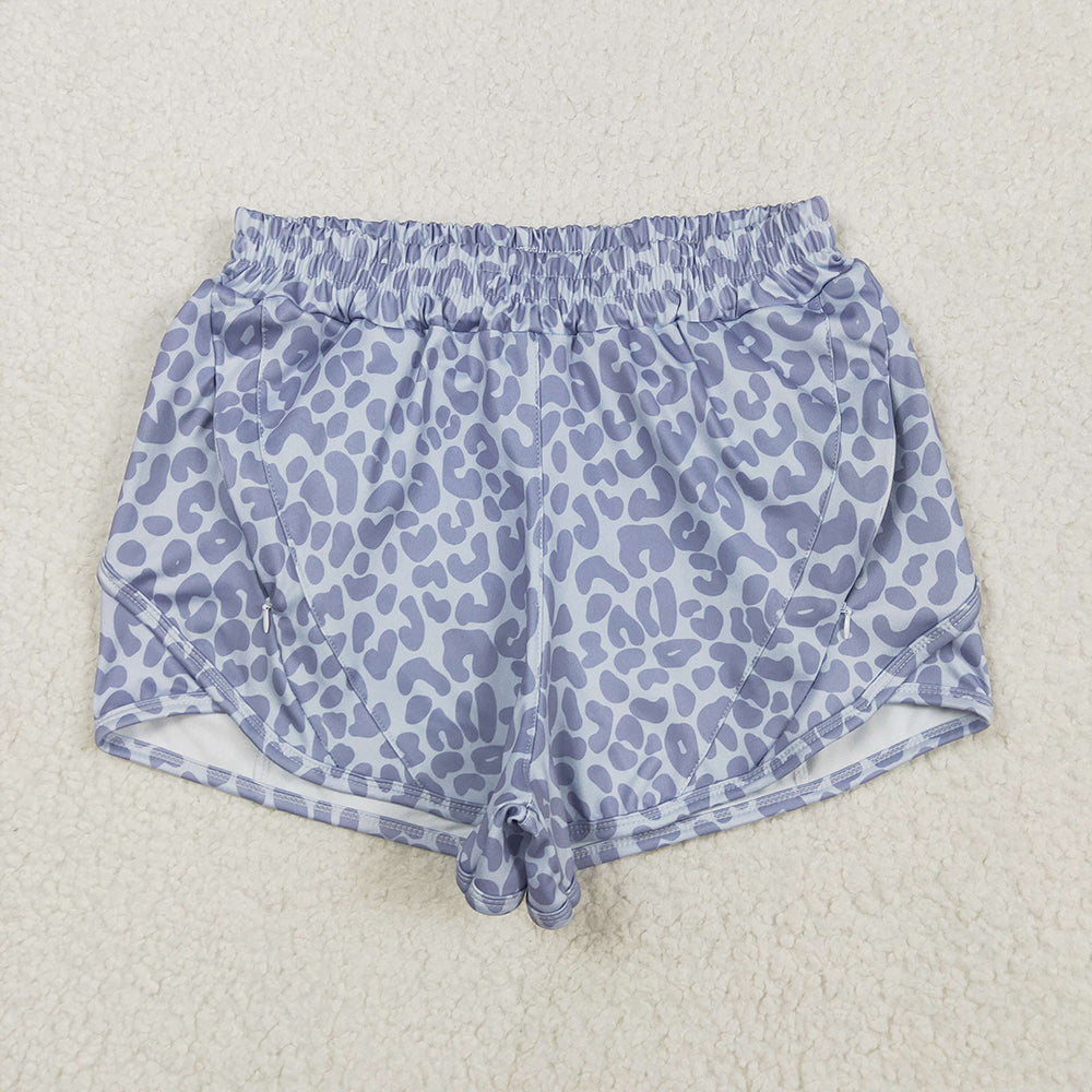 Adult Women Gray Leopard Yoga Summer Shorts