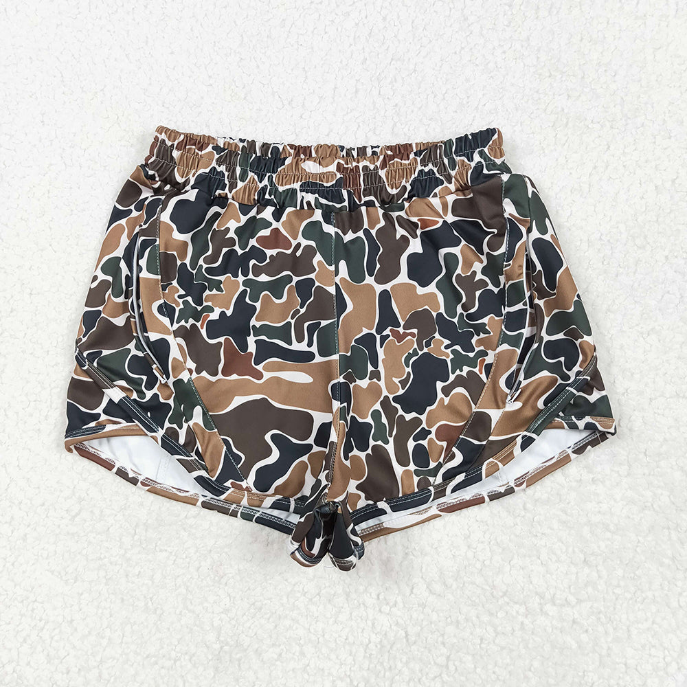 Adult Women Dark Brown Camo Yoga Summer Shorts