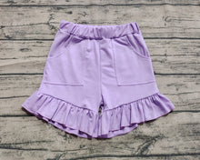 Load image into Gallery viewer, Baby Girls Lavender Pockets Summer Cotton Ruffle Short Bottoms

