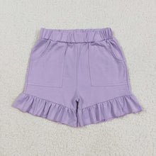 Load image into Gallery viewer, Sibling Baby Girls Lavender Grey Pockets Summer Cotton Ruffle Short Bottoms
