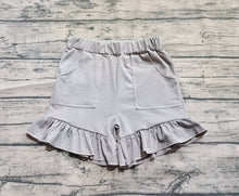 Load image into Gallery viewer, Baby Girls Gray Pockets Summer Cotton Ruffle Short Bottoms
