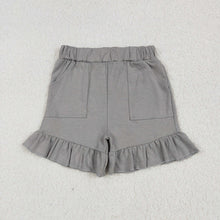 Load image into Gallery viewer, Sibling Baby Girls Lavender Grey Pockets Summer Cotton Ruffle Short Bottoms

