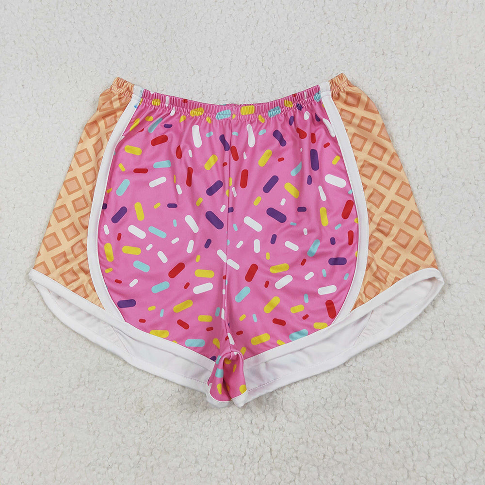 Adult Women Pink Ice-cream Drip Yoga Shorts Bottoms